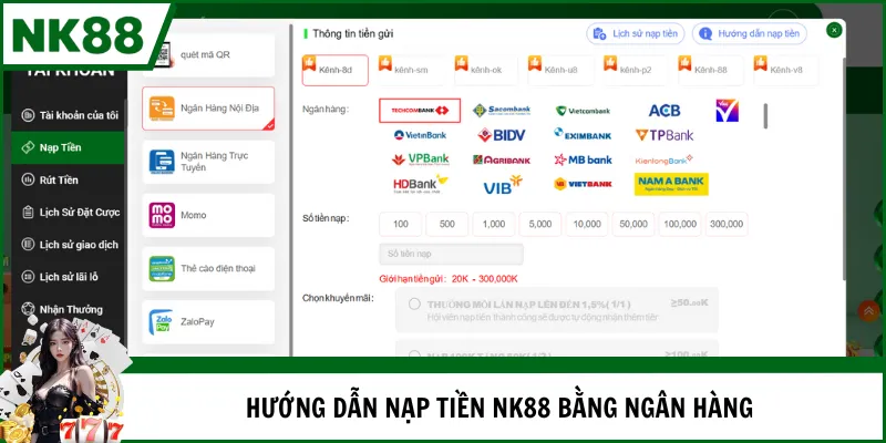 Hướng dẫn nạp tiền NK88 bằng ngân hàng